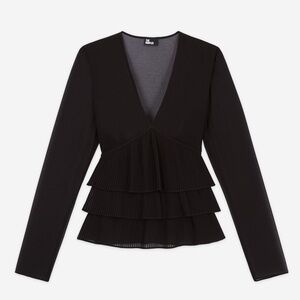 The Kooples Black Layered Ruffle Blouse size 1 (S)